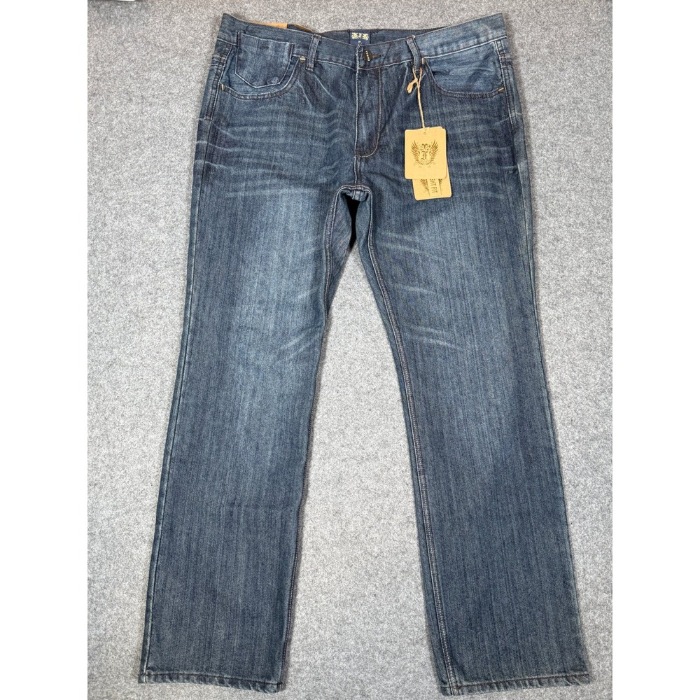F.U.S.A.I. Mens Dark Wash Straight Leg Embroidered Pocket Jeans 40x32 NWT